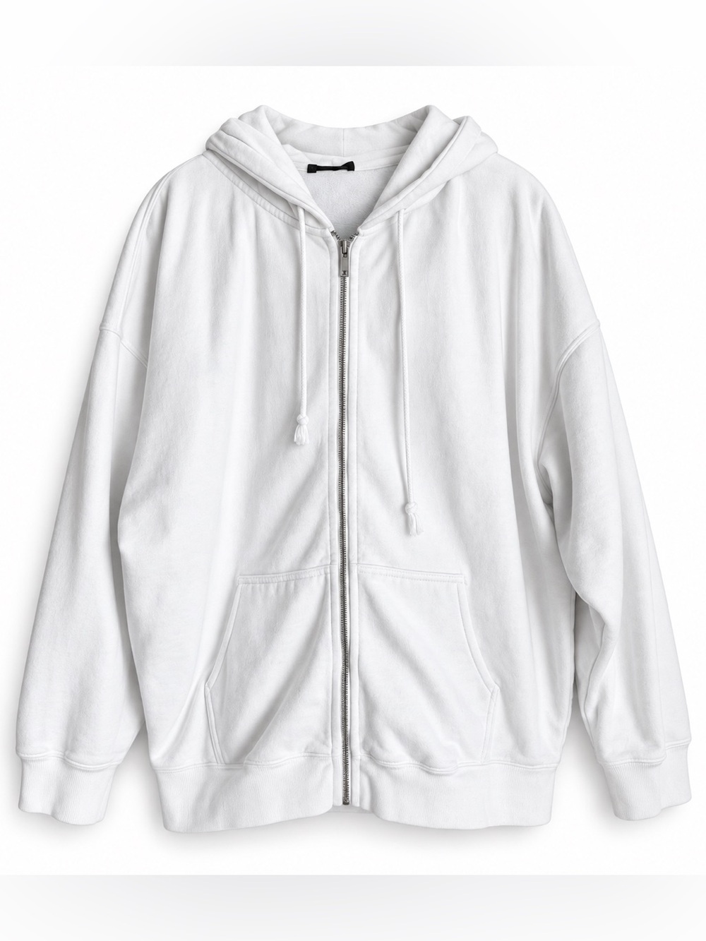 Brandy Melville White Oversized Zip-Up Hoodie One Size